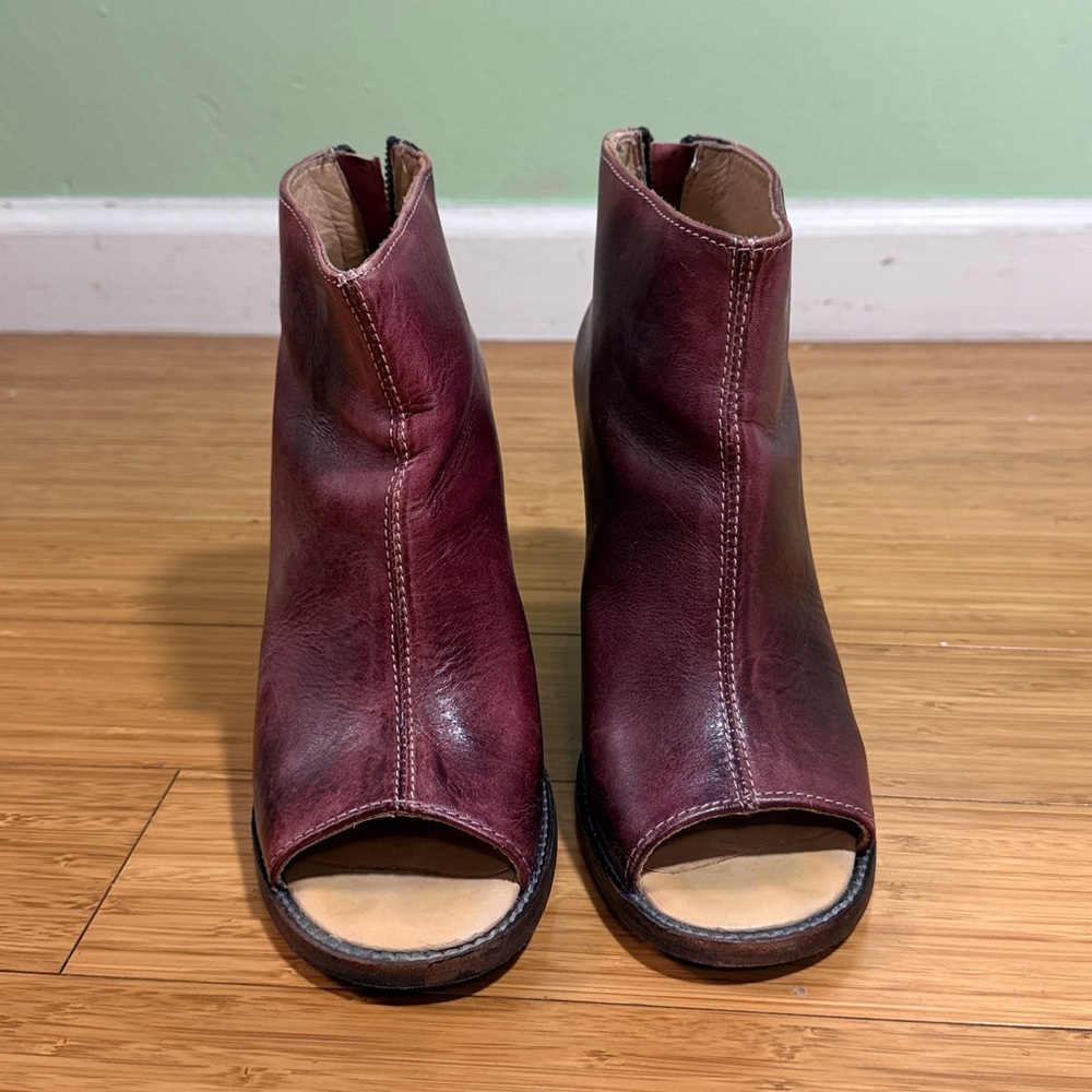 Bed Stü Women's Burgundy Leather Peep-Toe Ankle Boots - Picture 6 of 9